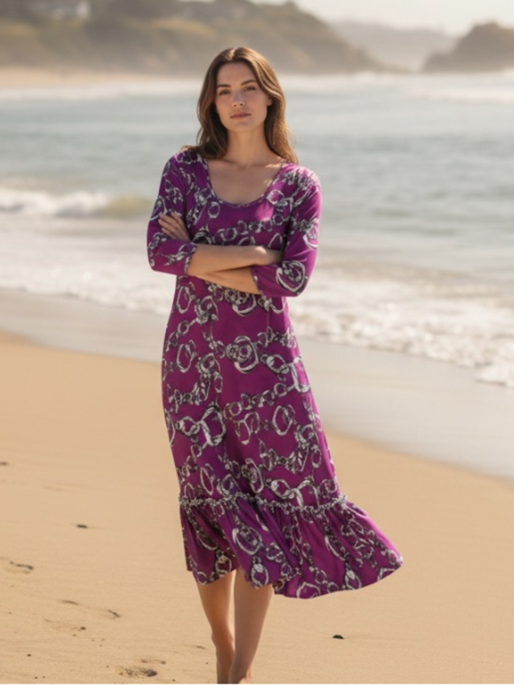 Altea Purple Chain Print Midi Dress
